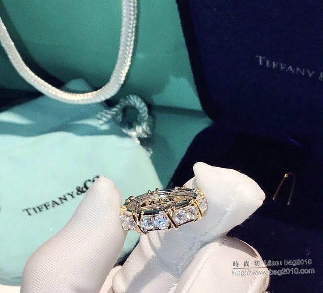 Tiffany純銀飾品 蒂芙尼女士專櫃爆款交叉黃金滿鑽戒指  zgt1749